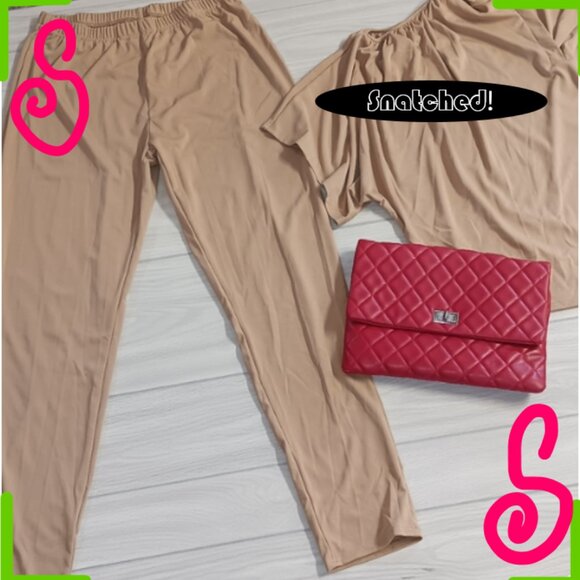 Women Solid Color V-Neck Long-Sleeved Top Casual Two-Piece Sets - Picture 1 of 16